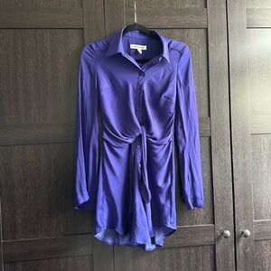 UO Alicia Tie-Front Satin Shirt Dress -Flawed